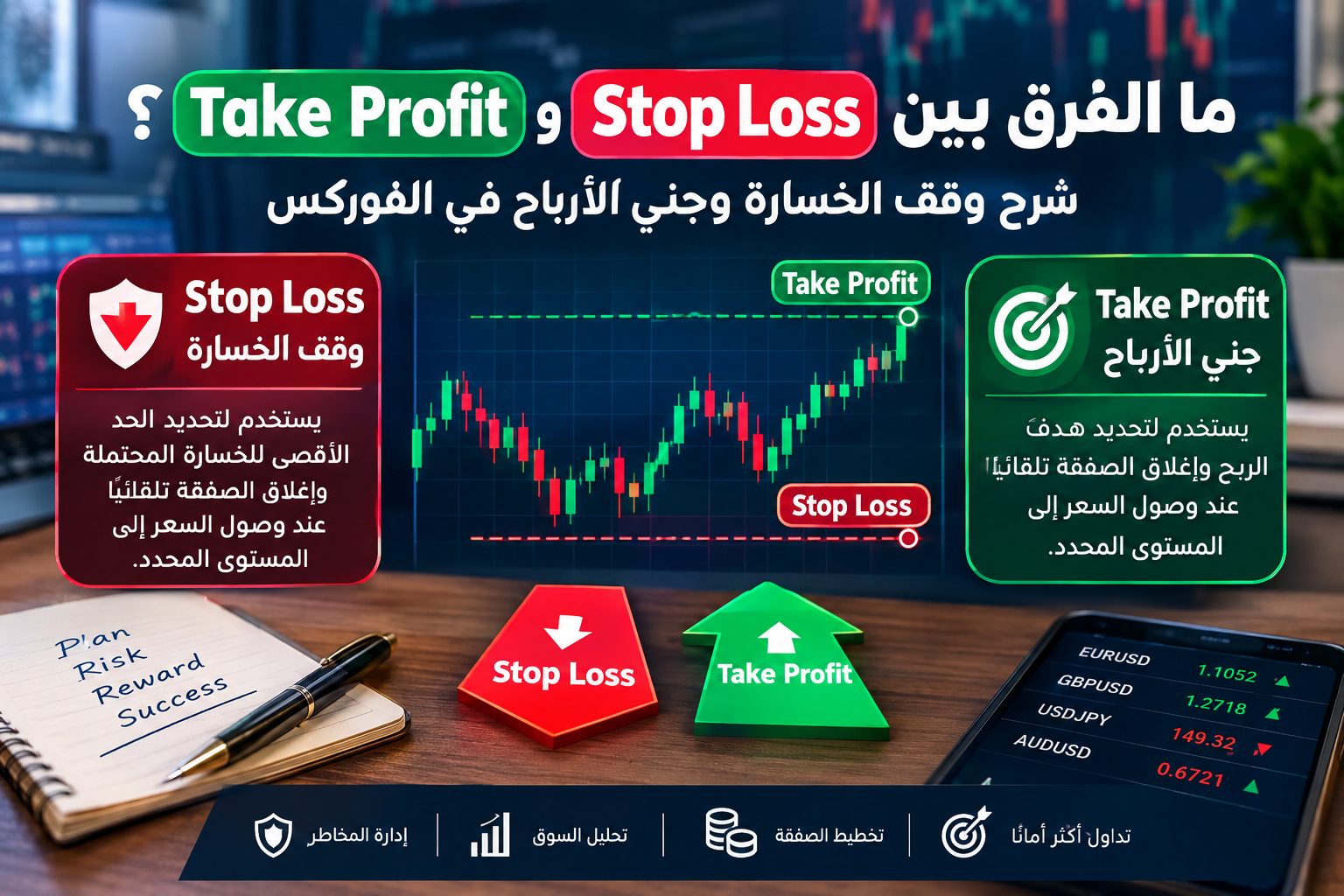 ما الفرق بين Stop Loss وTake Profit؟ شرح وقف الخسارة وجني الأرباح في الفوركس