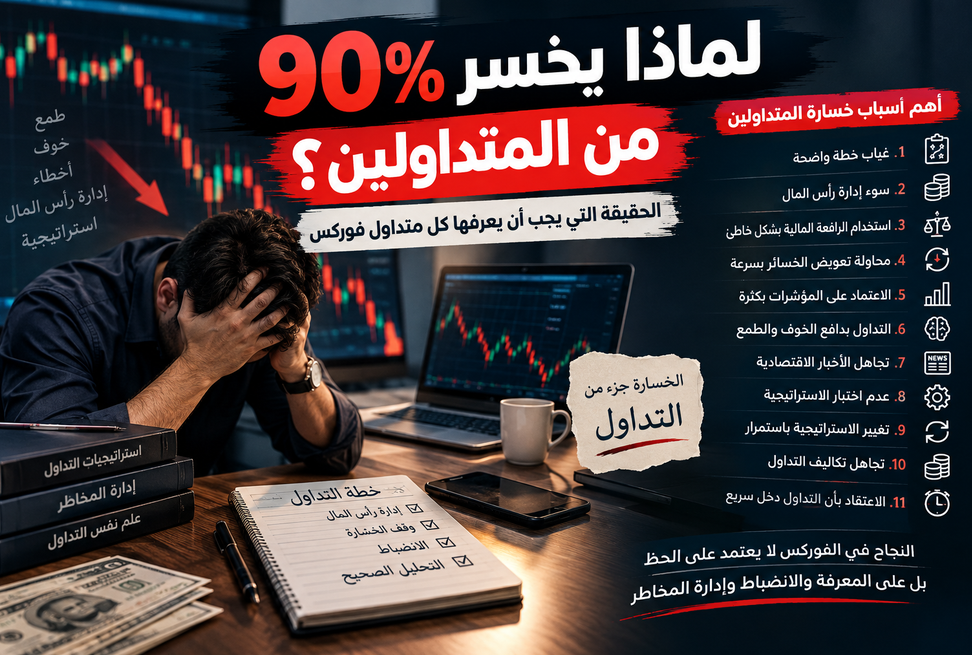 لماذا يخسر 90% من المتداولين؟ الحقيقة التي يجب أن يعرفها كل متداول فوركس